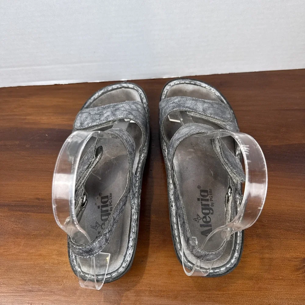 Women's Alegria Verona Pewter Crackled Leather Sandals Size 6 - Picture 7 of 11